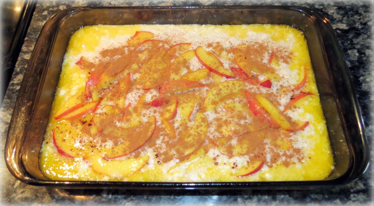 Southern Peach Cobbler - Add cooked peaches to batter.JPG